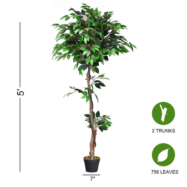 5.5 Feet Artificial Ficus Silk Tree with Wood Trunks