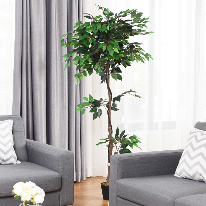 5.5 Feet Artificial Ficus Silk Tree with Wood Trunks