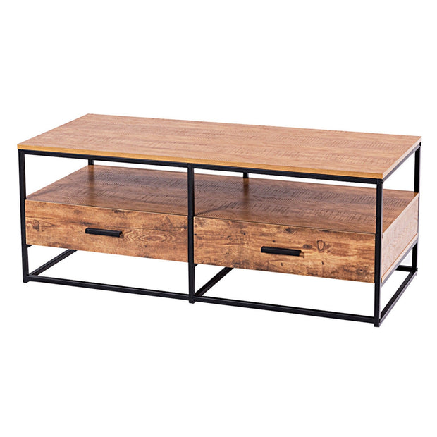 47 Inch 2-Tier Cocktail 2 Drawer Coffee Table Metal Desk