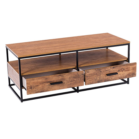 47 Inch 2-Tier Cocktail 2 Drawer Coffee Table Metal Desk