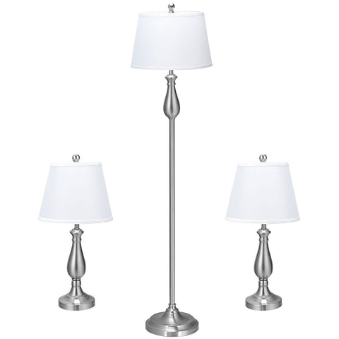 3 pcs Brushed Nickel Lamp Set 2 Table Lamps 1 Floor Lamp