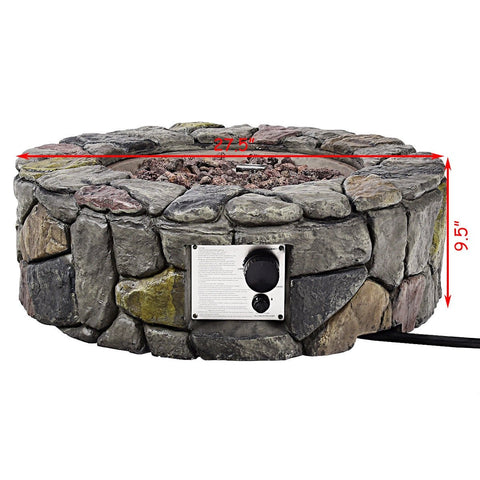 28 Inch Propane Gas Fire Pit with Lava Rocks and Protective Cover-Gray