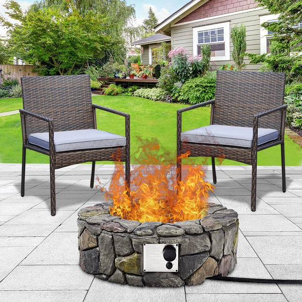 28 Inch Propane Gas Fire Pit with Lava Rocks and Protective Cover-Gray