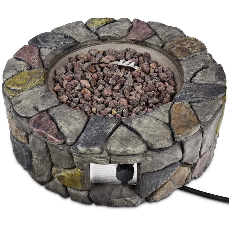 28 Inch Propane Gas Fire Pit with Lava Rocks and Protective Cover-Gray