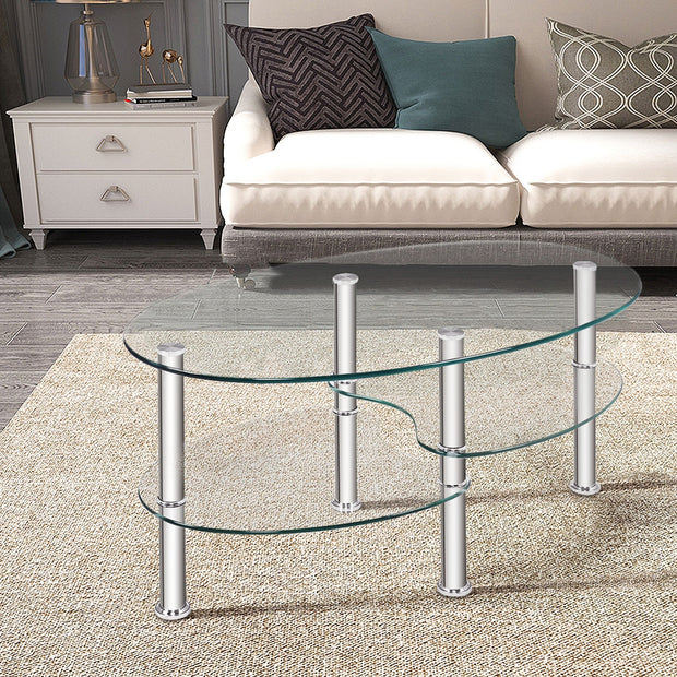 Tempered Glass Oval Side Coffee Table-Transparent