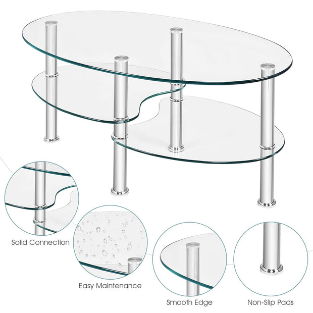 Tempered Glass Oval Side Coffee Table-Transparent