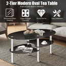 Tempered Glass Oval Side Coffee Table-Black