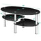 Tempered Glass Oval Side Coffee Table-Black