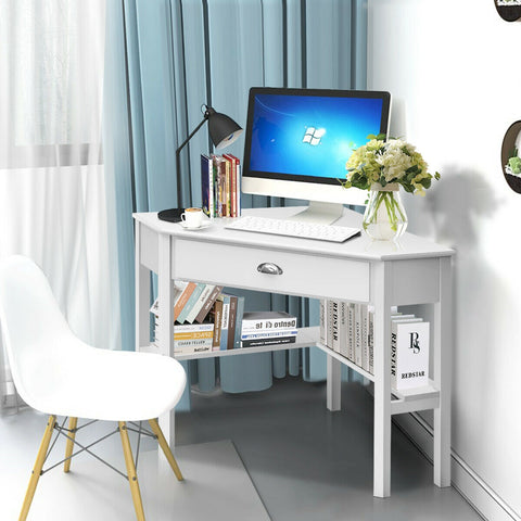 Corner Wooden Piece Laptop Computer Desk-White