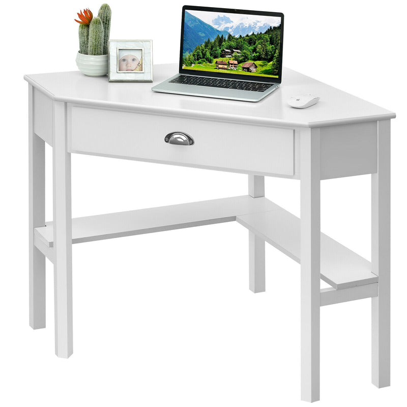 Corner Wooden Piece Laptop Computer Desk-White