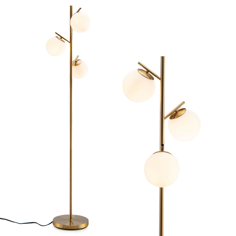 3-Globe Floor Lamp with Foot Switch and Bulb Bases-Golden