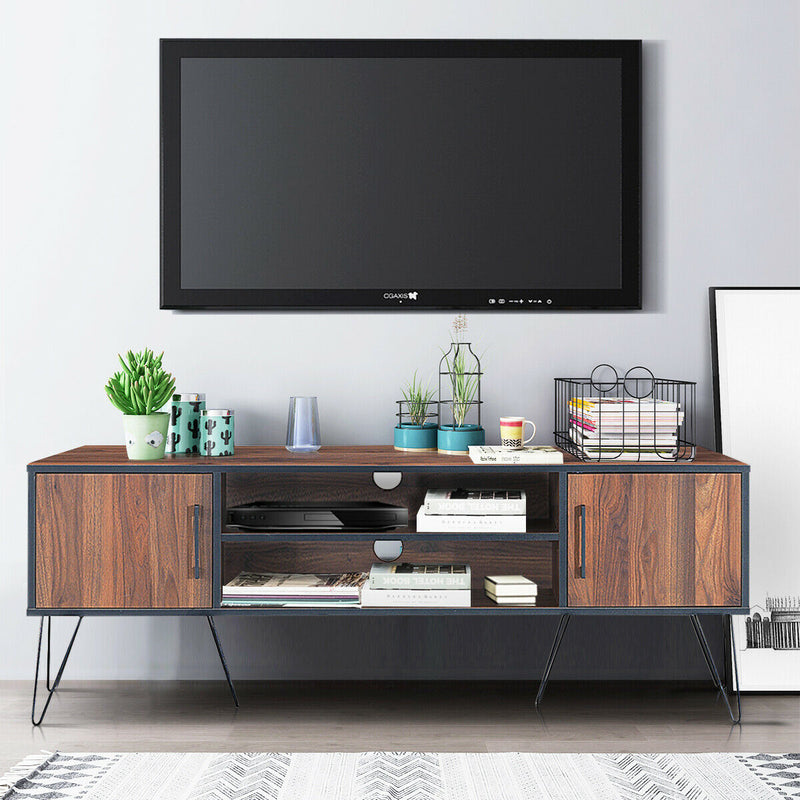 Retro Modern TV Stand with 6 Metal Legs for TVs up to 65 Inch with 2 Cable Holes