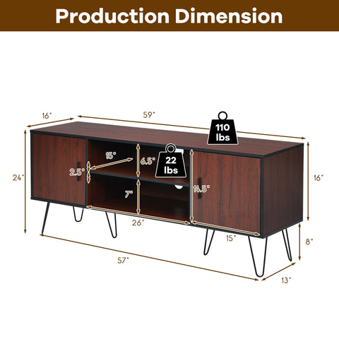 59 Inches Retro Wooden TV Stand for TVs up to 65 Inches-Brown