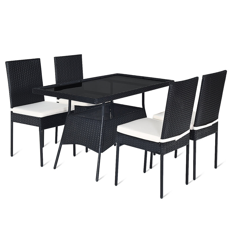 5 Pieces Outdaoor Patio Rattan Dining Set with Glass Top with Cushions