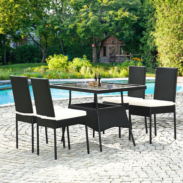 5 Pieces Outdaoor Patio Rattan Dining Set with Glass Top with Cushions