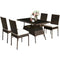 5 Pcs Rattan Dining Set Glass Table High Back Chair