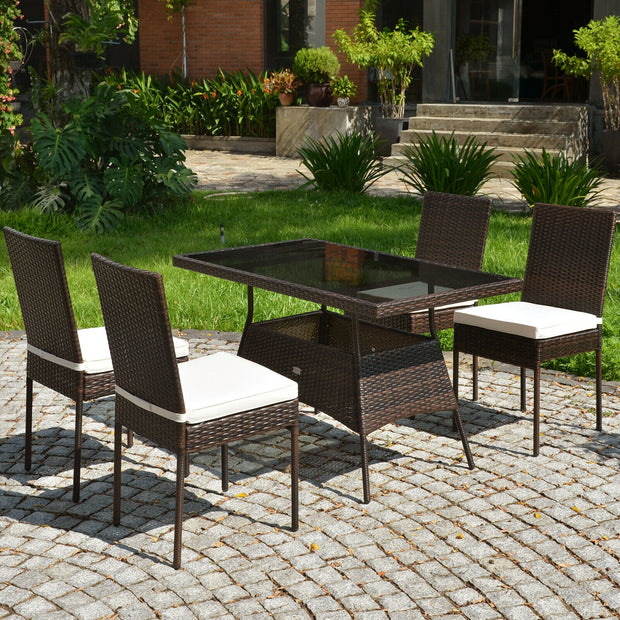 5 Pcs Rattan Dining Set Glass Table High Back Chair