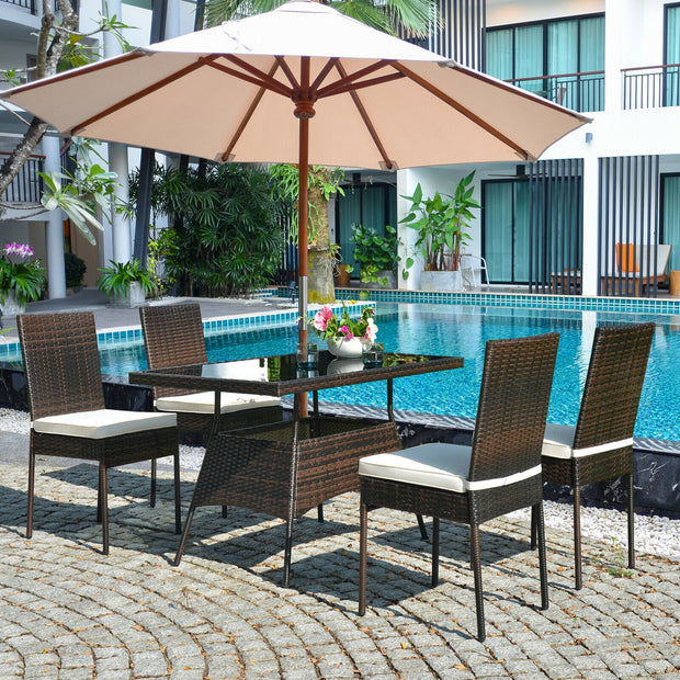 5 Pcs Rattan Dining Set Glass Table High Back Chair