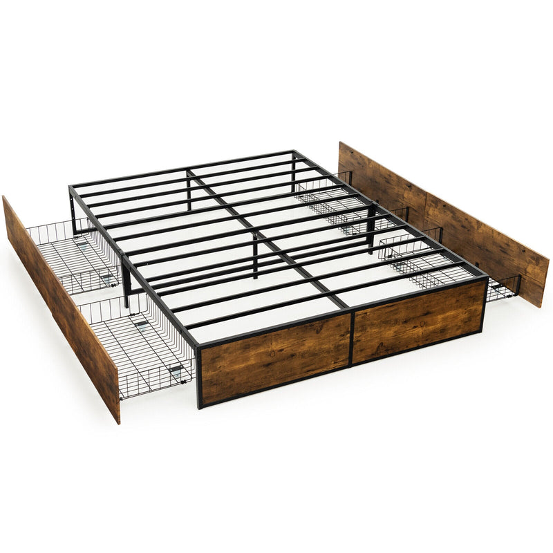 Metal Bed Frame with 4 Drawers-Full Size