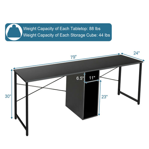 79 Inch Multifunctional Office Desk for 2 Person with Storage-Black