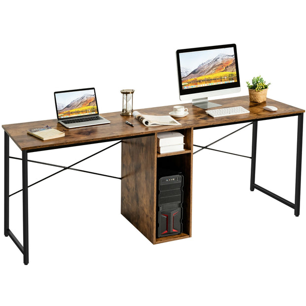 79 Inch Multifunctional Office Desk for 2 Person with Storage-Brown