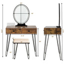 Industrial Makeup Dressing Table with 3 Lighting Modes-Rustic Brown
