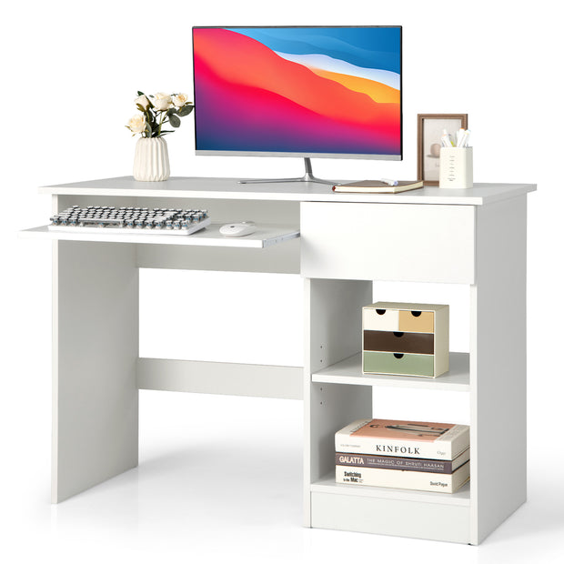 Wooden Computer Desk with CPU Stand-White