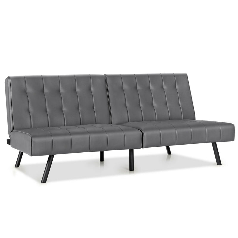 Futon Sofa Bed PU Leather Convertible Folding Couch Sleeper Lounge-Gray