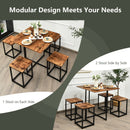 5 Pieces Metal Frame Dining Set with Compact Dining Table and 4 Stools -Walnut