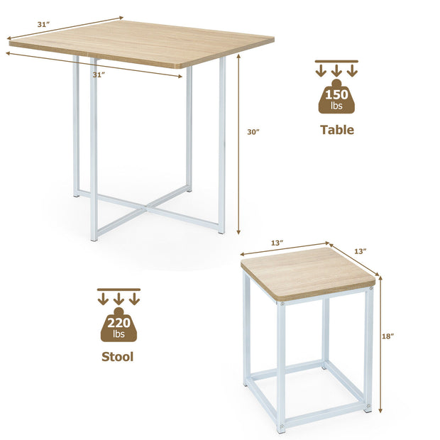 5 Pieces Metal Frame Dining Set with Compact Dining Table and 4 Stools -Natural