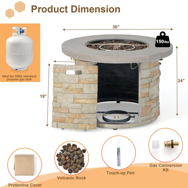 36 Inch Propane Gas Fire Pit Table with Lava Rock and PVC cover-Gray