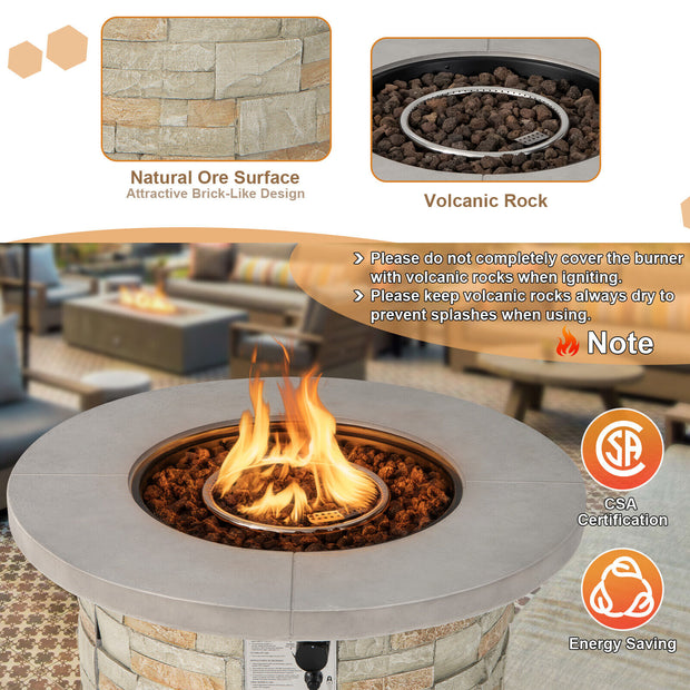 36 Inch Propane Gas Fire Pit Table with Lava Rock and PVC cover-Gray