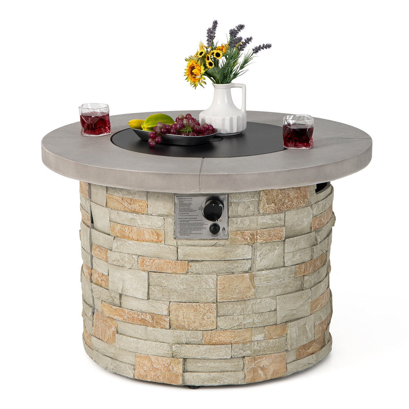 36 Inch Propane Gas Fire Pit Table with Lava Rock and PVC cover-Gray