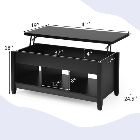 Lift Top Coffee Table with Storage Lower Shelf-Black