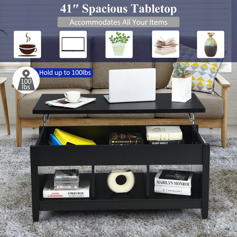 Lift Top Coffee Table with Storage Lower Shelf-Black