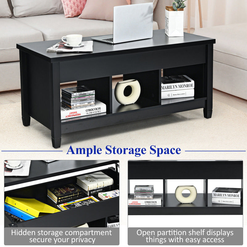 Lift Top Coffee Table with Storage Lower Shelf-Black
