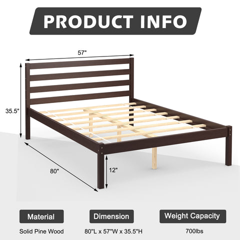 Twin Size Wood Platform Bed Frame with Headboard