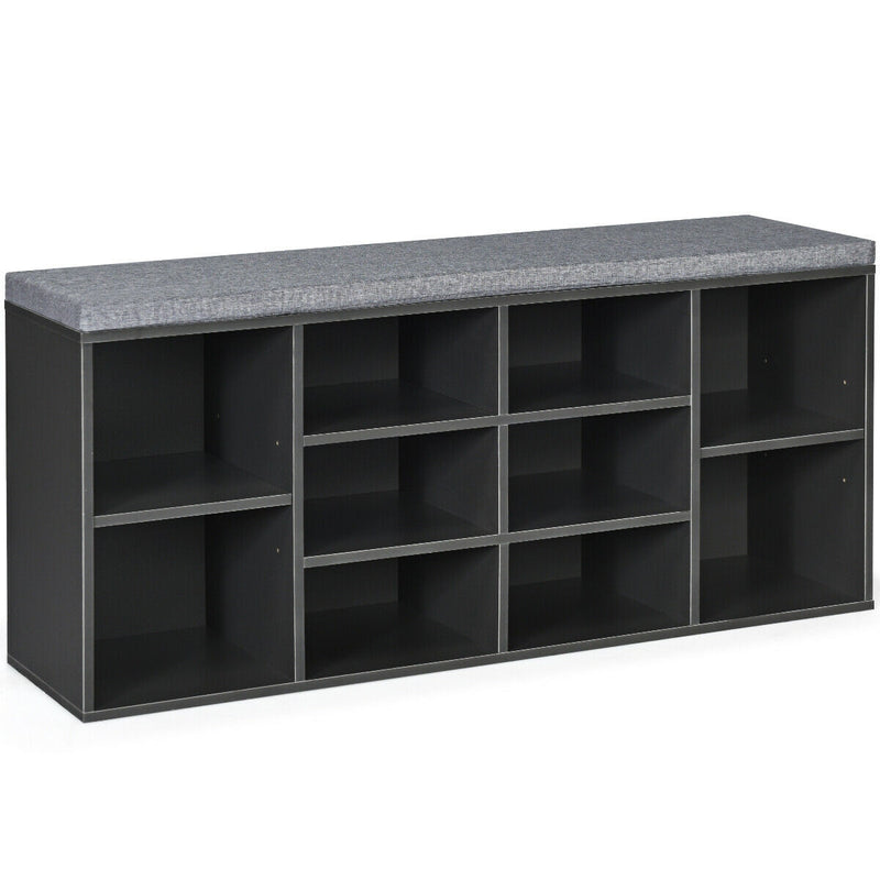 10-Cube Organizer  Entryway Padded Shoe Storage Bench-Gray