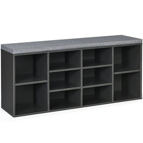 10-Cube Organizer  Entryway Padded Shoe Storage Bench-Gray