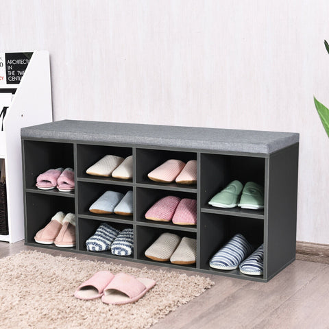 10-Cube Organizer  Entryway Padded Shoe Storage Bench-Gray