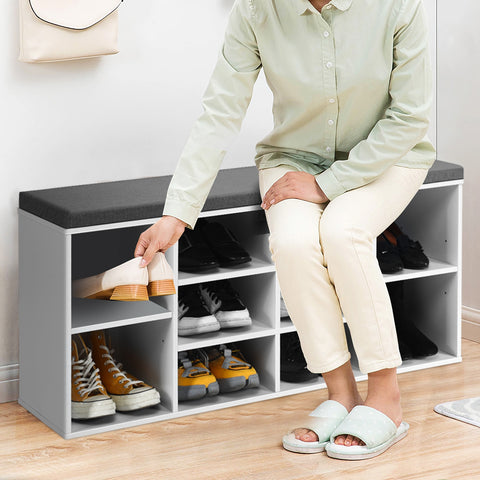 10-Cube Organizer  Entryway Padded Shoe Storage Bench-White