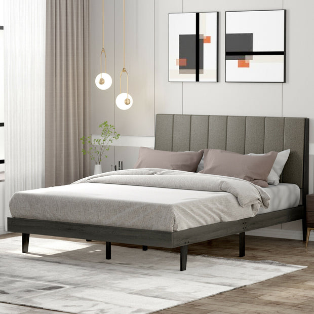 Queen Size Upholstered Bed Frame with Tufted Headboard