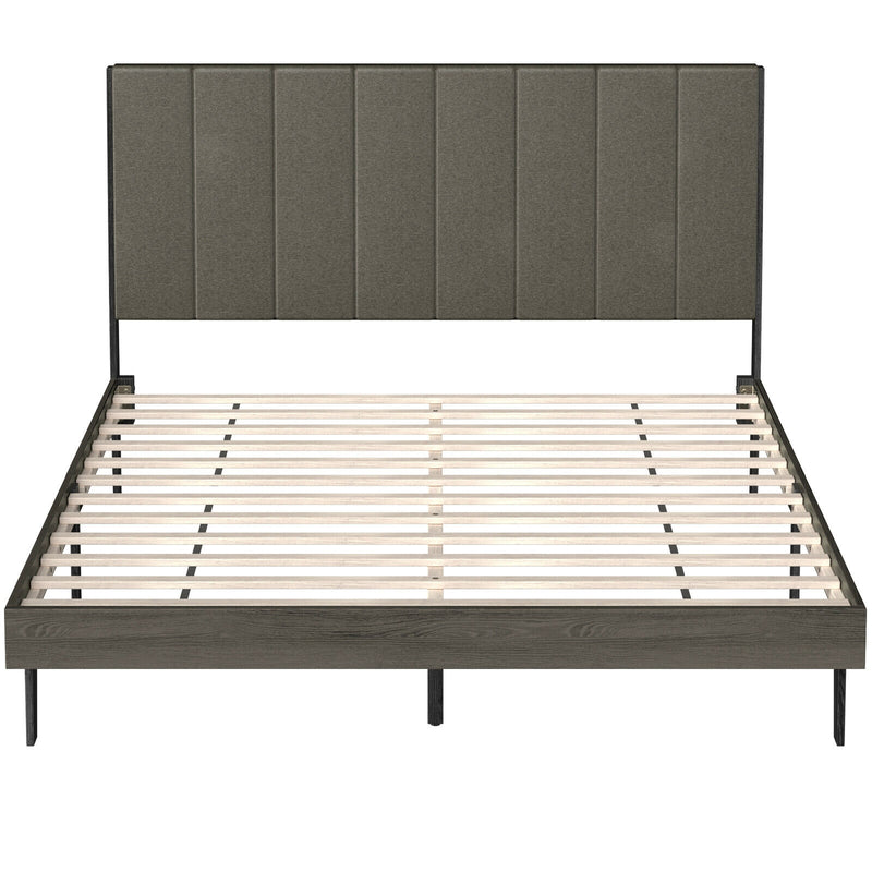 Queen Size Upholstered Bed Frame with Tufted Headboard