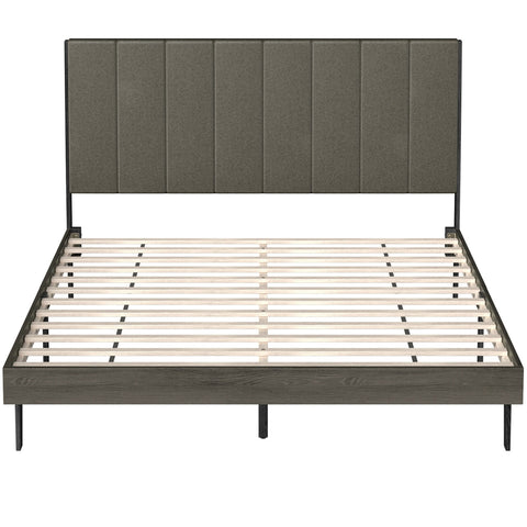 Queen Size Upholstered Bed Frame with Tufted Headboard