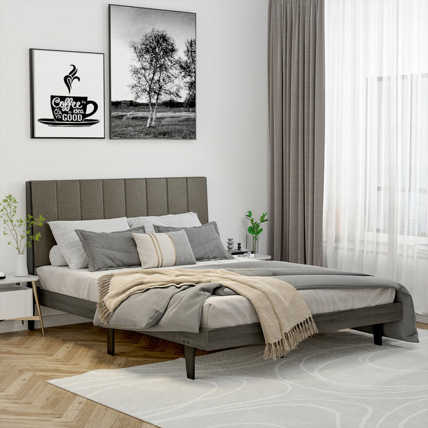 Queen Size Upholstered Bed Frame with Tufted Headboard