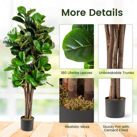 5 Feet Artificial Fiddle Leaf Fig Tree Decorative Planter