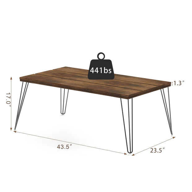 43.5 Inch Wooden Rectangular Coffee Table with Metal Legs