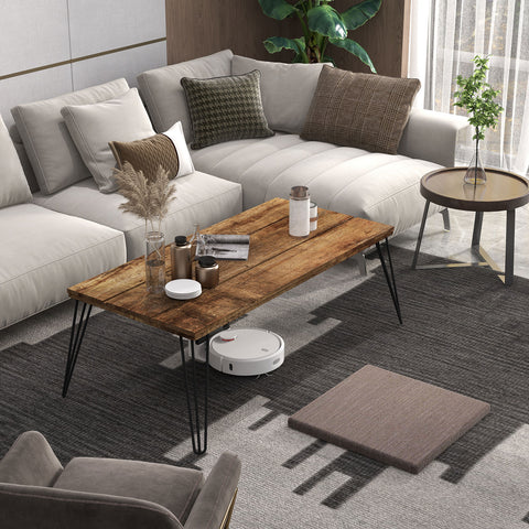 43.5 Inch Wooden Rectangular Coffee Table with Metal Legs