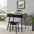 Vanity Table Set with Flip Top Mirror Lights USB Writing Desk and Stool-Brown