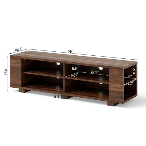 59 Inch Console Storage Entertainment Media Wood TV Stand-Walnut